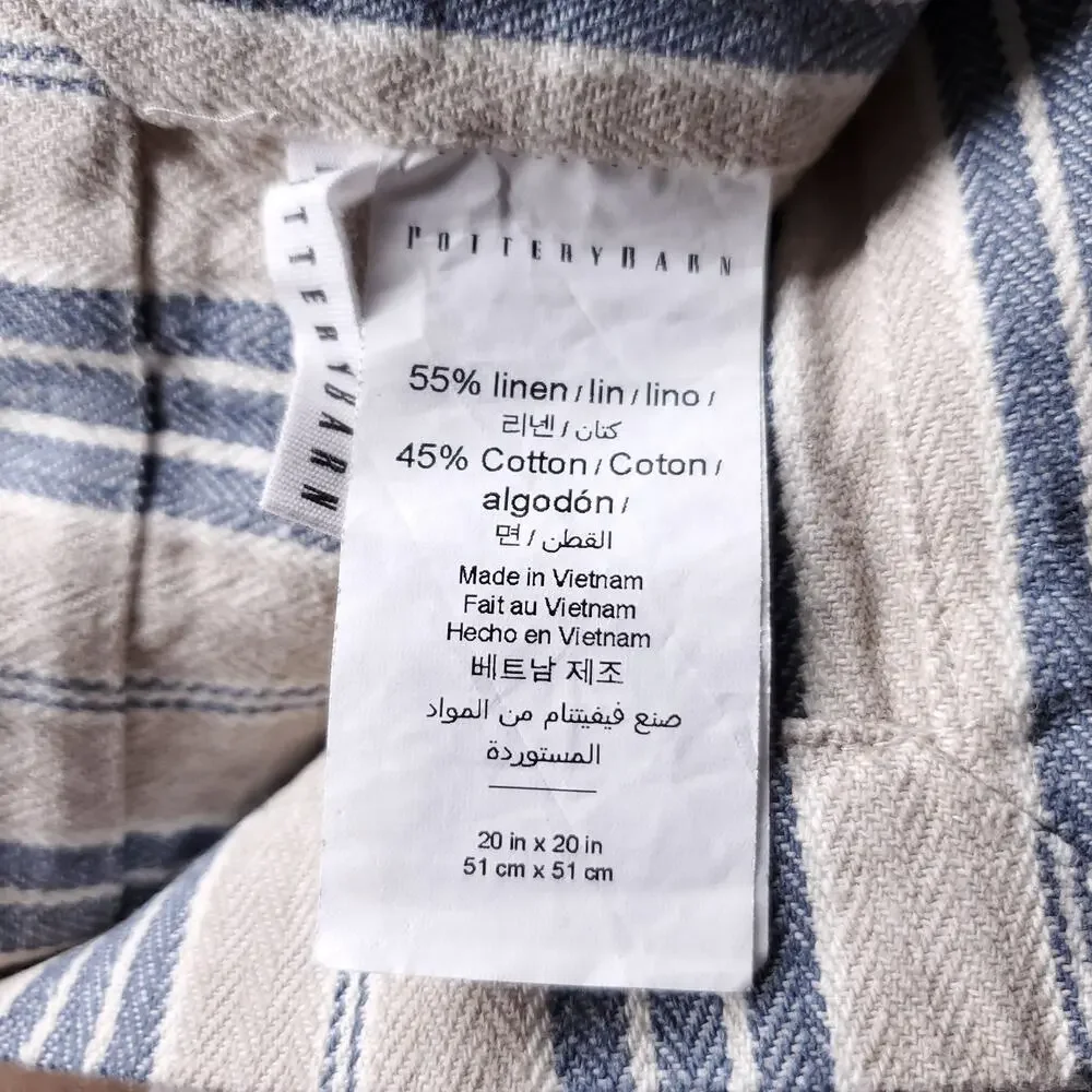 Pottery Barn Colette Blue Stripe Cotton Linen Napkins Set of 4 NEW Coastal Boho